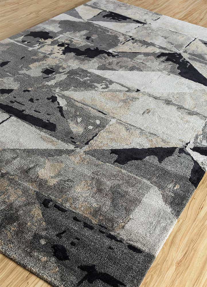 genesis grey and black wool and viscose hand tufted Rug - FoldShot